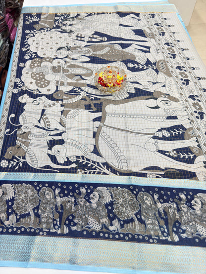 Semi Mysore Georgette Blend Saree for Women with Woven Border and Traditional Printed Design
