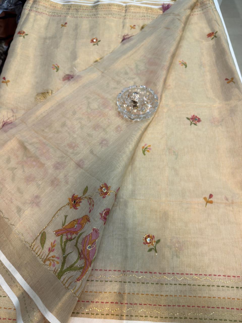 Erode Cotton Printed Saree with Aari Work and Tassel Pallu with Blouse Piece for Women