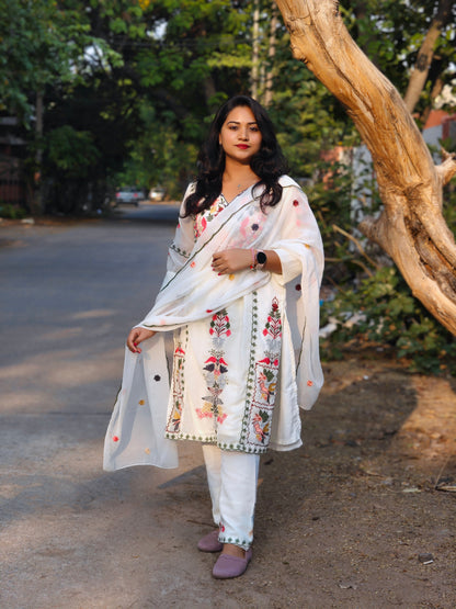 Pearl White Georgette Embroidered Suit Set with Dupatta – Sizes M to 3XL