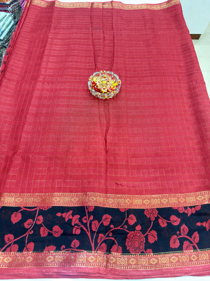 Semi Mysore Georgette Blend Saree for Women with Woven Border and Traditional Printed Design