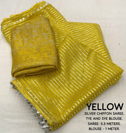 Soft Chiffon Saree with Silver Zari Weaving & Gota Temple Border – Banarasi Silk Blouse Included