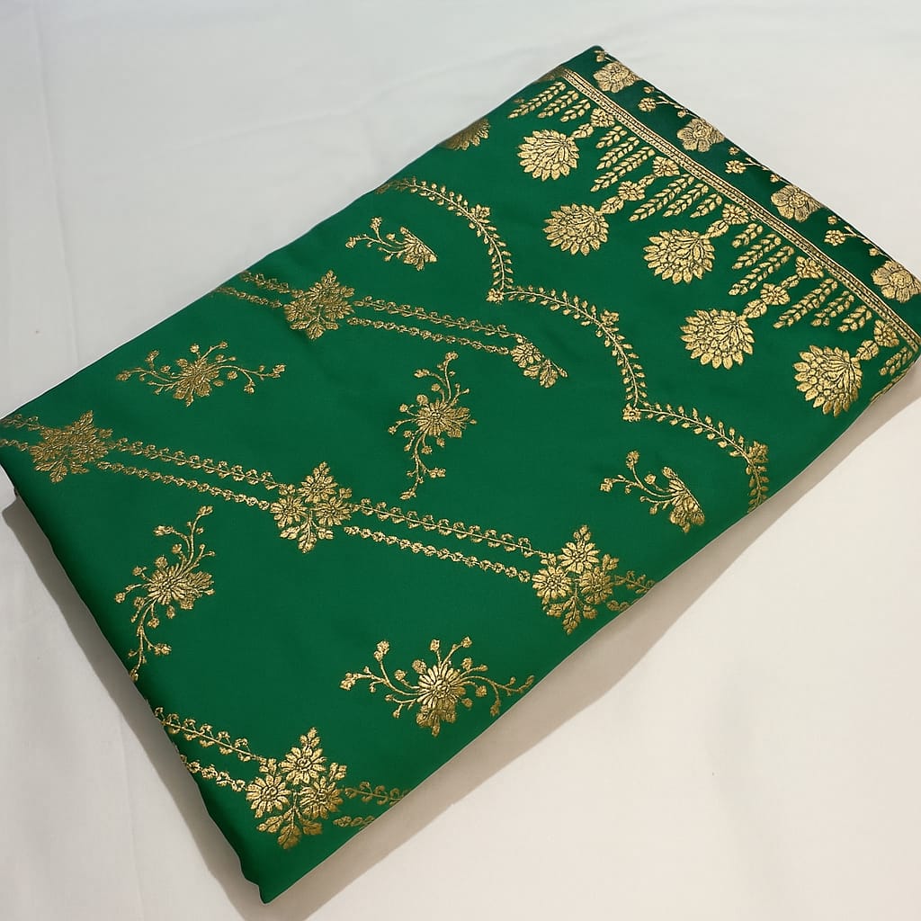 Mashru katan silk saree for women with Banarasi-style zari weaving and contrast brocade blouse piece