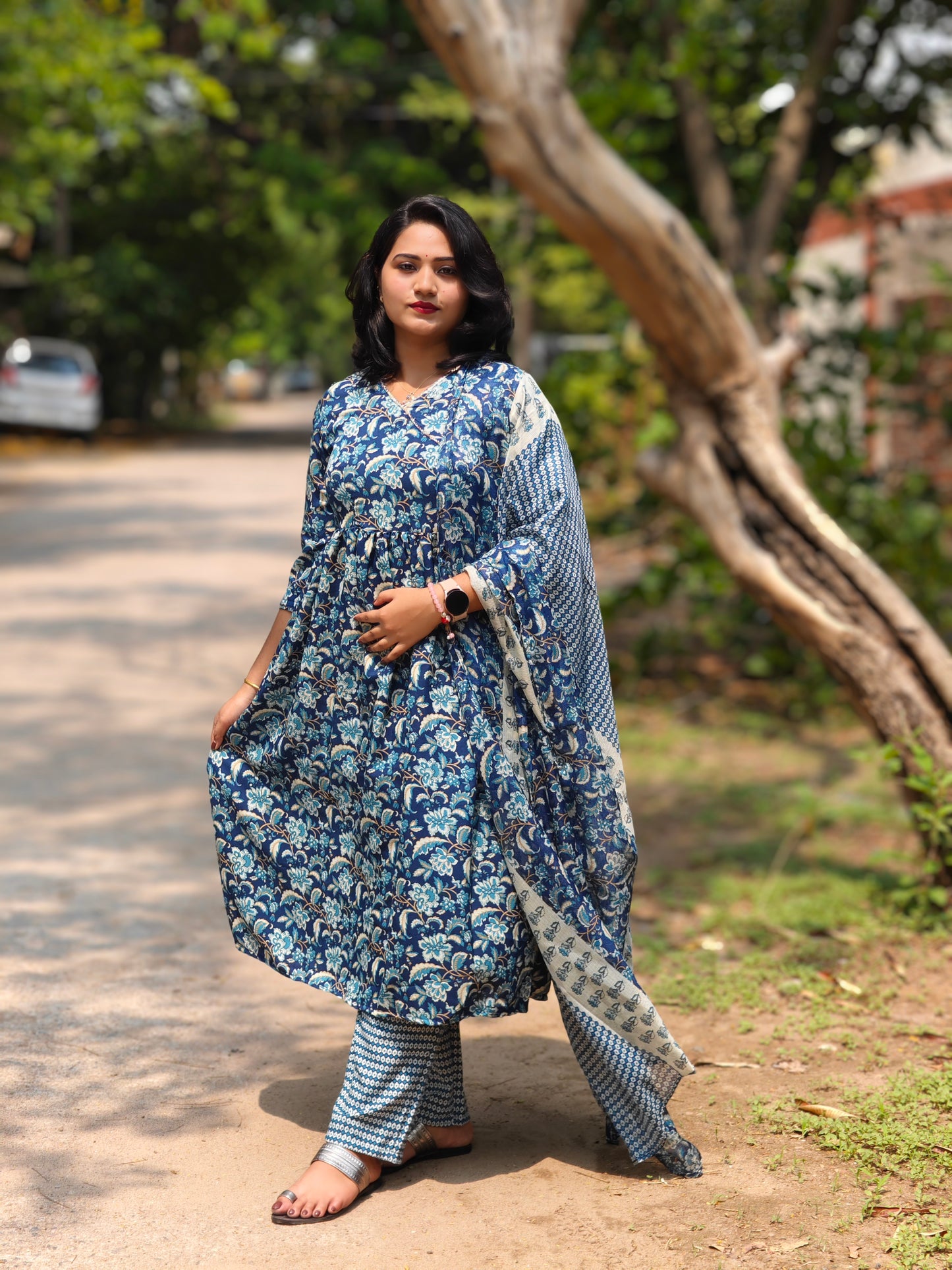 Viscose Rayon Floral Printed Suit Set in Mustard with Dupatta – Sizes M, L, 2XL, 3XL