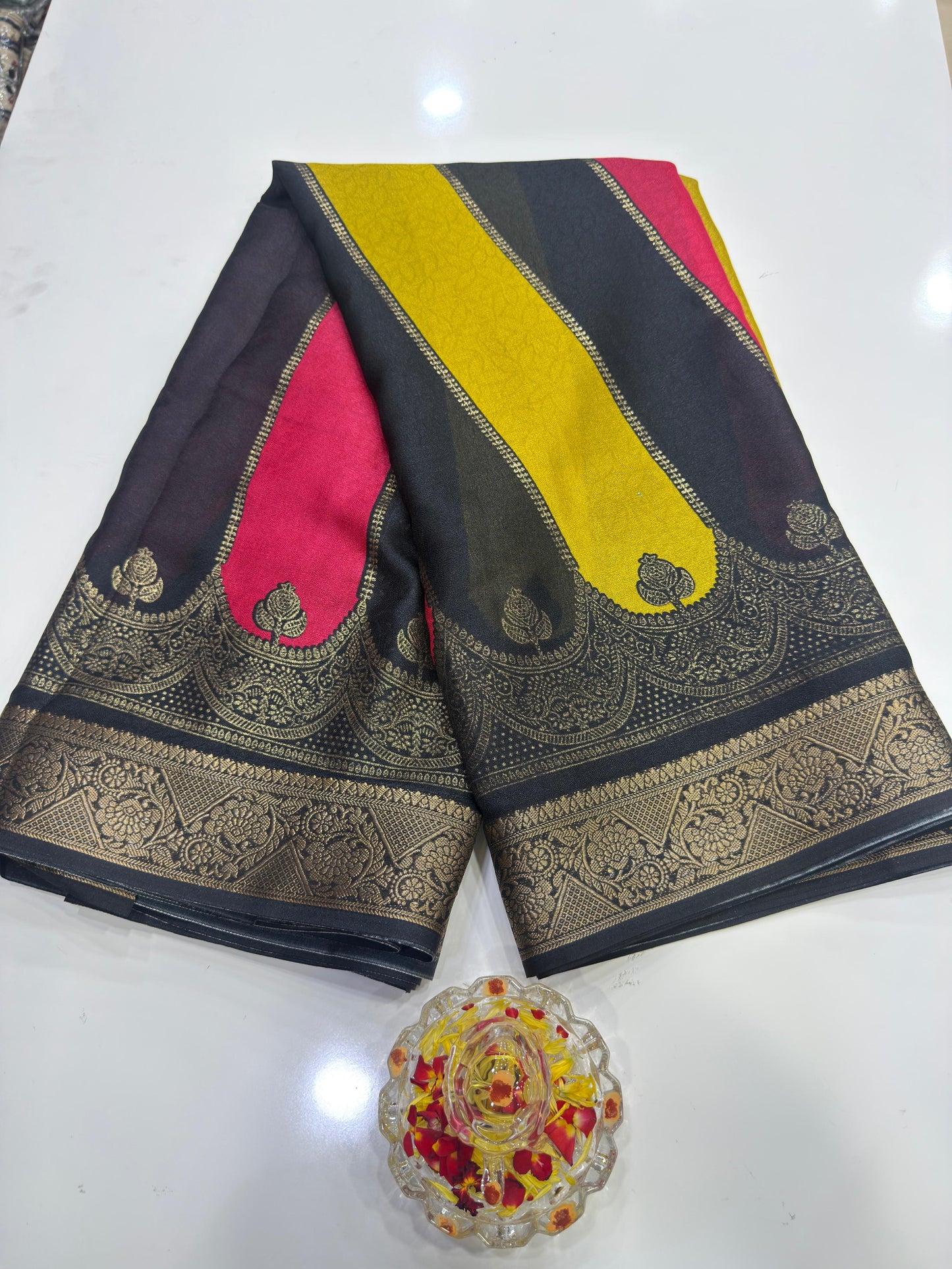 Silk Blend Saree for Women with Heavy Woven Border and Traditional Ethnic Design