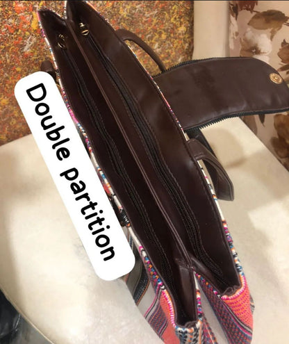 Fortune Tote Bag Double Partition with Laptop Compartment in Rug Jacquard Fabric – Women’s Handbag