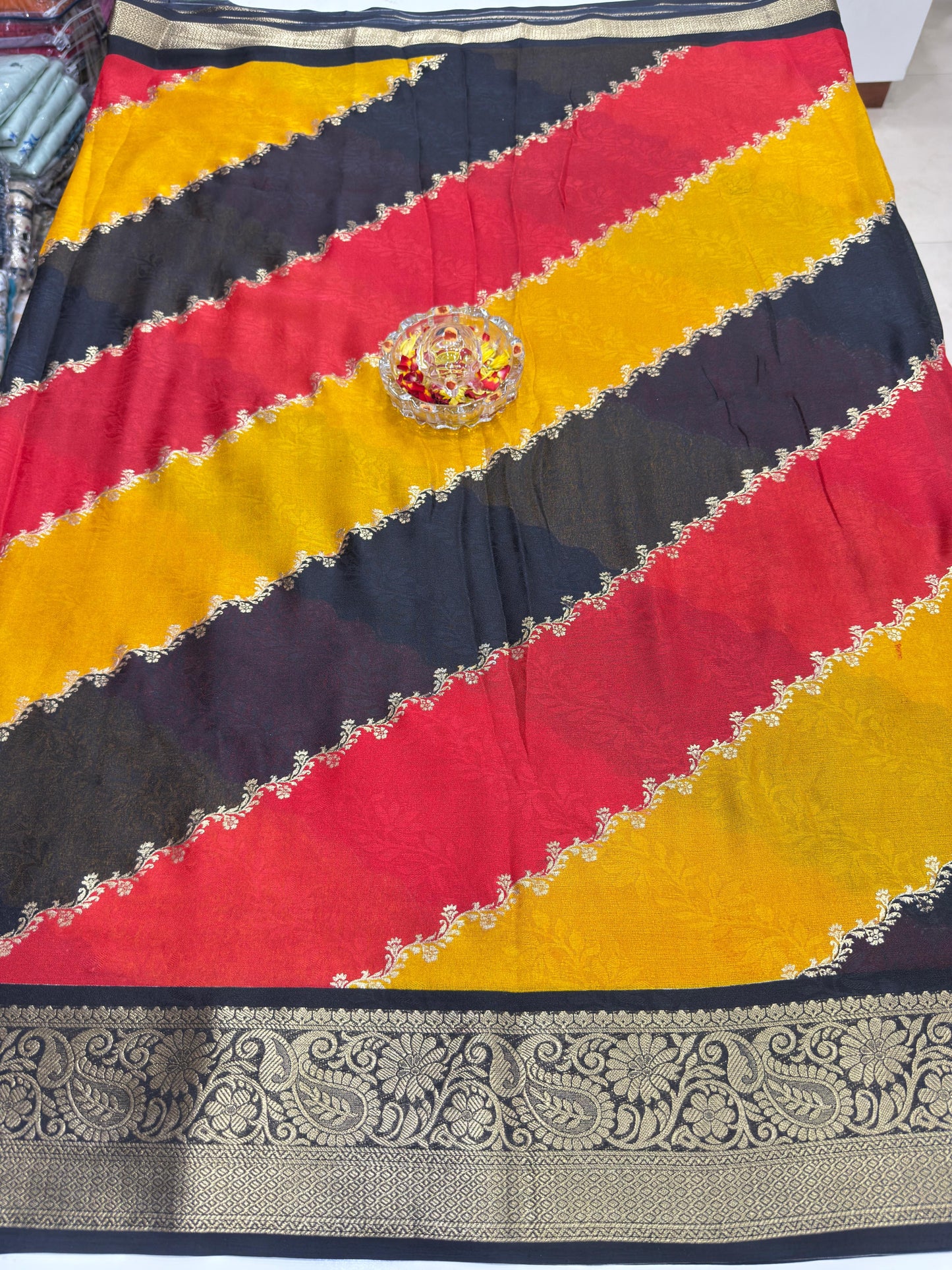 Silk Blend Saree for Women with Heavy Woven Border and Traditional Ethnic Design