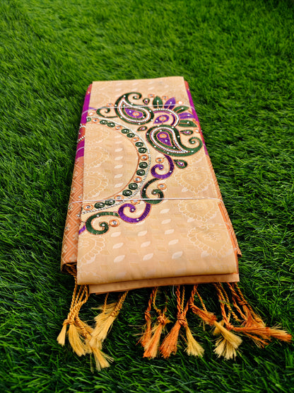 Soft Silk Saree with Cutwork and Stone Embellishments for Women