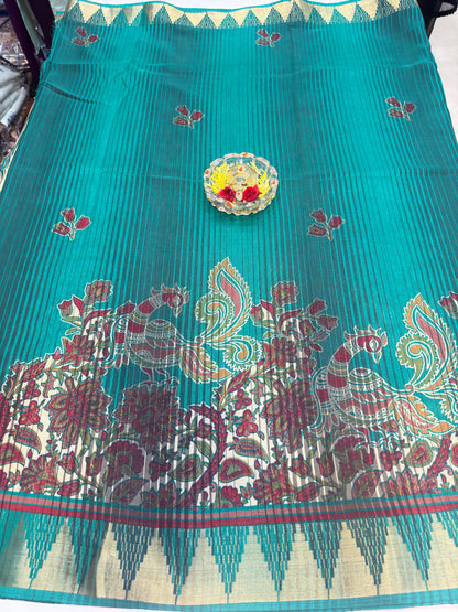 Printed Silk Blend Saree for Women with Temple Border and Traditional Ethnic Design