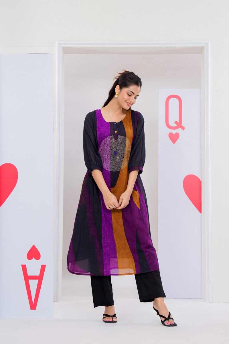 Cotton Kurti Pant Set for Women, Printed Kurta with Straight Pants