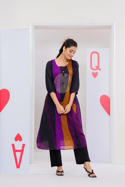 Cotton Kurti Pant Set for Women, Printed Kurta with Straight Pants