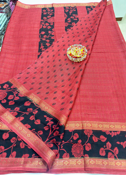 Semi Mysore Georgette Blend Saree for Women with Woven Border and Traditional Printed Design