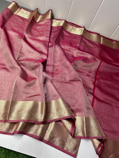 Banarasi Tissue Crush Soft Silk Saree with Rich Pallu and Plain Blouse for Women