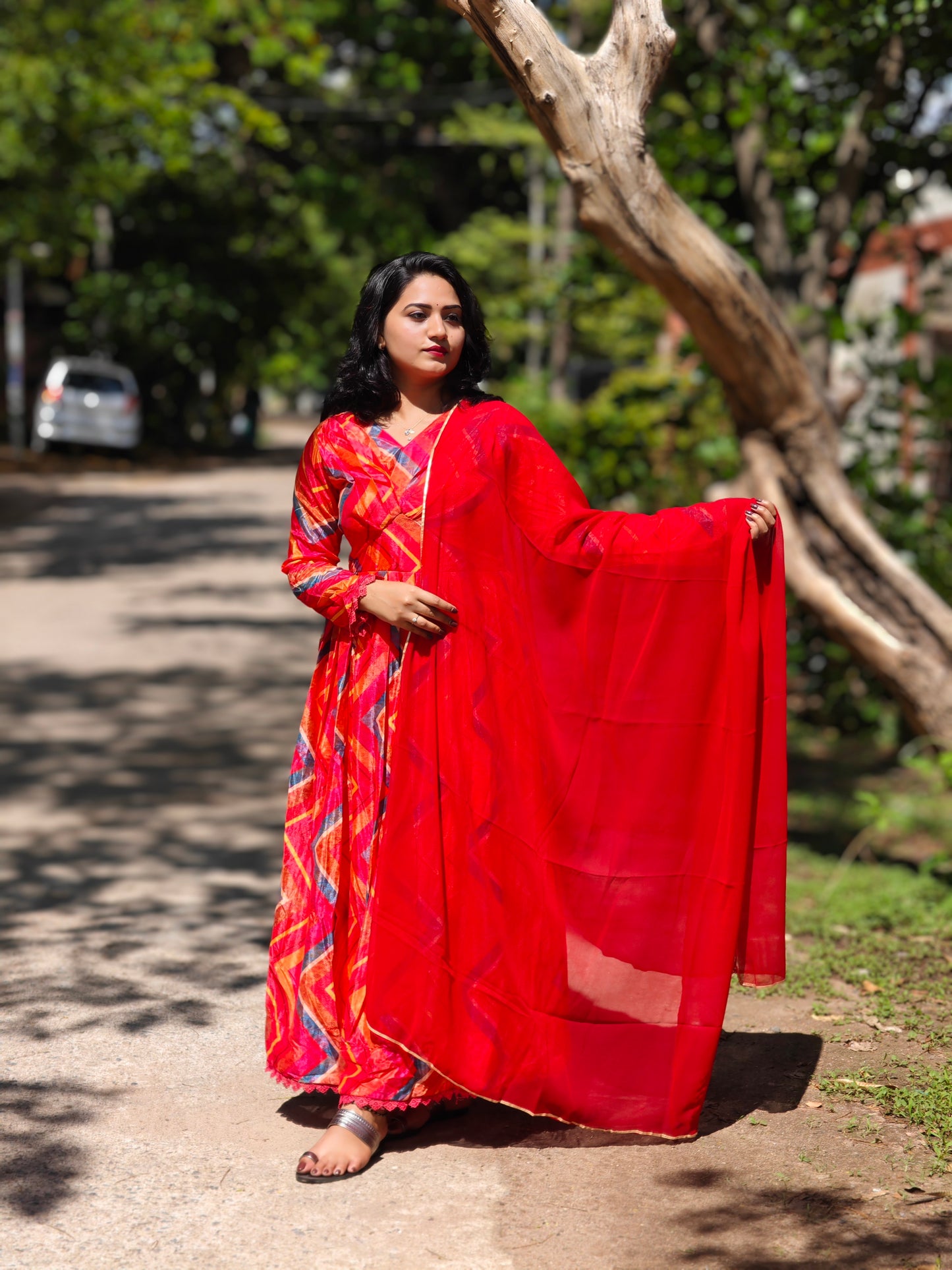 Red Gown with Dupatta complete lining