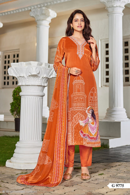 Pure natural crepe kurti pant dupatta set with handwork and cotton lining for women