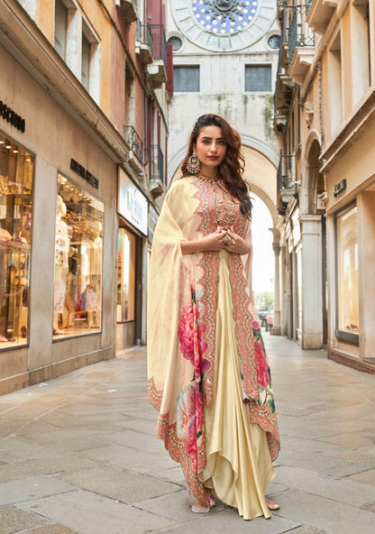 French Crepe Silk Jacket Blouse Dhoti Set with Handwork for Wedding Wear