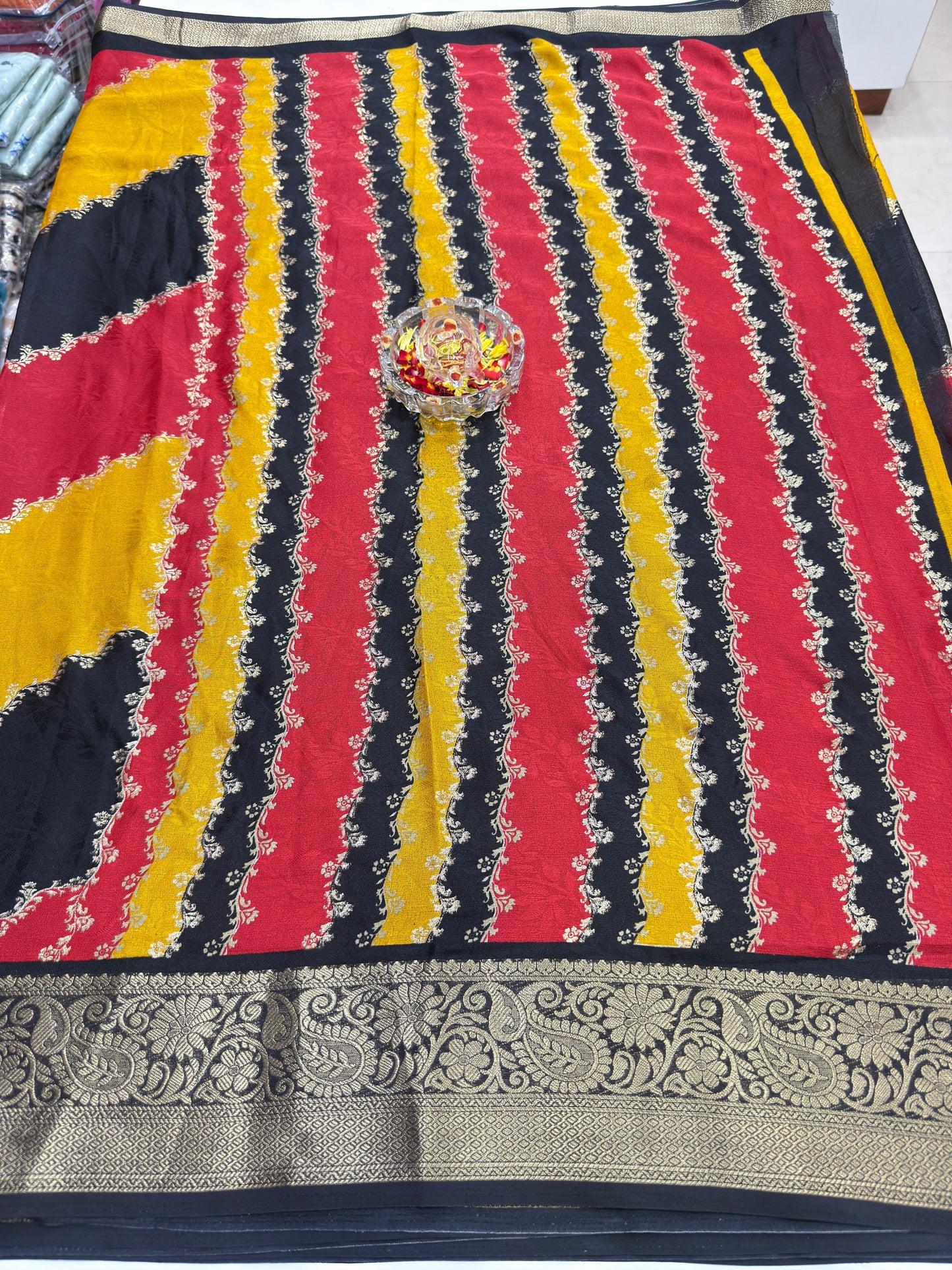 Silk Blend Saree for Women with Heavy Woven Border and Traditional Ethnic Design
