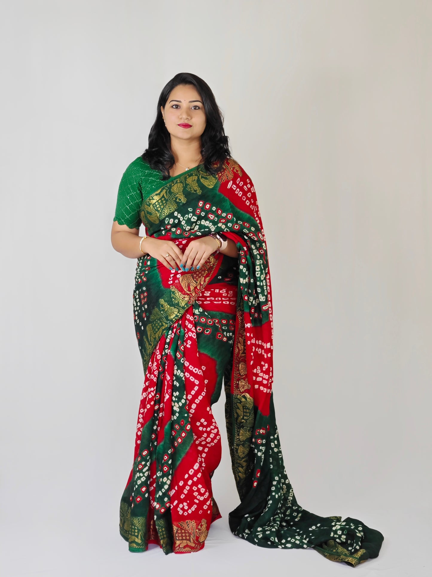 Art Silk Bandhani Saree with Hand Bandhej Work and Running Blouse – Festive Wear for Women