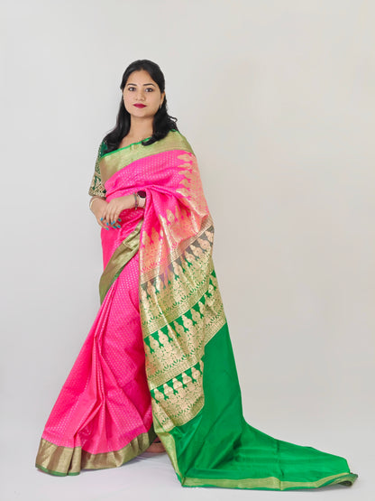 Bangalore Silk Saree with Pure Velvet Touch, Dual Tone Colour & All-Over Chunri Butta Design