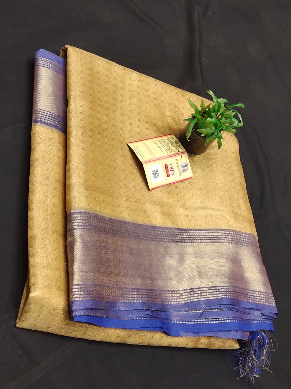 Pure Tussar Tissue Silk Saree with Contrast Border and Blouse Piece – Silk Mark Certified
