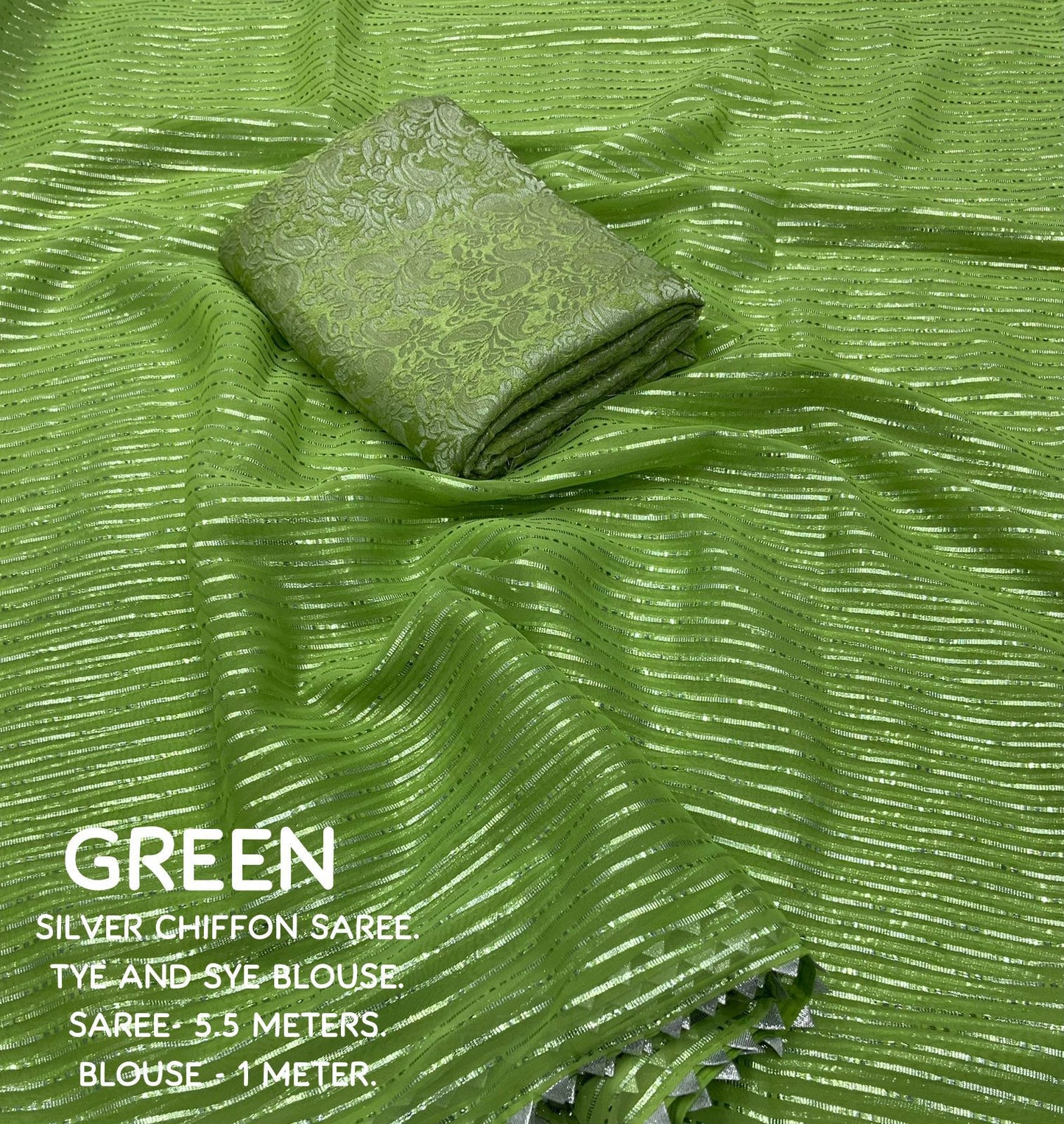 Soft Chiffon Saree with Silver Zari Weaving & Gota Temple Border – Banarasi Silk Blouse Included