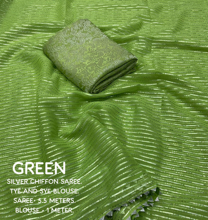 Soft Chiffon Saree with Silver Zari Weaving & Gota Temple Border – Banarasi Silk Blouse Included