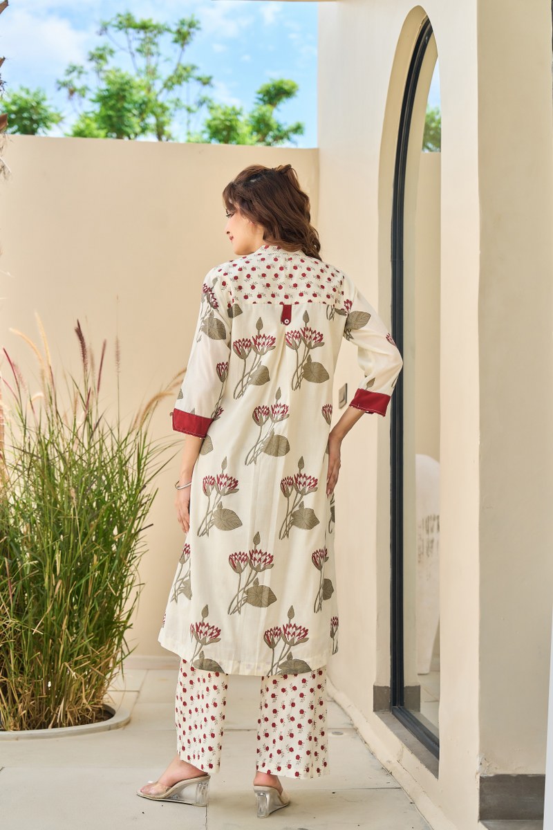 Cotton Kurti Pant Set for Women, Floral Printed Kurta with Straight Pants, M to XXL