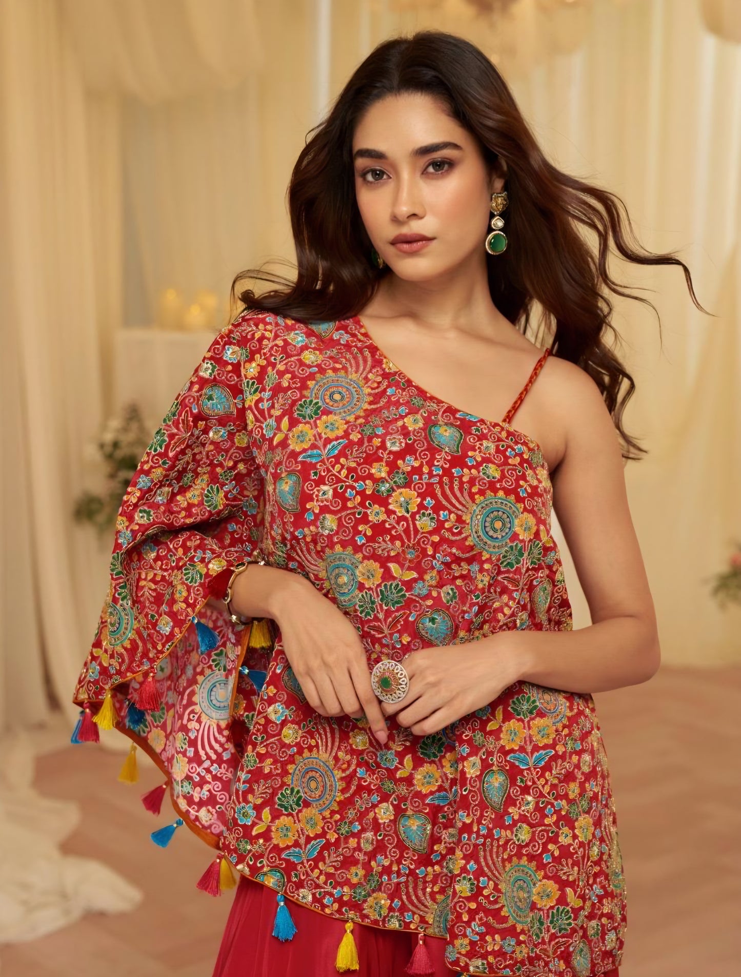 Designer Viscose Crepe Embroidered Kaftan Style Palazzo Set for Women with Blouse