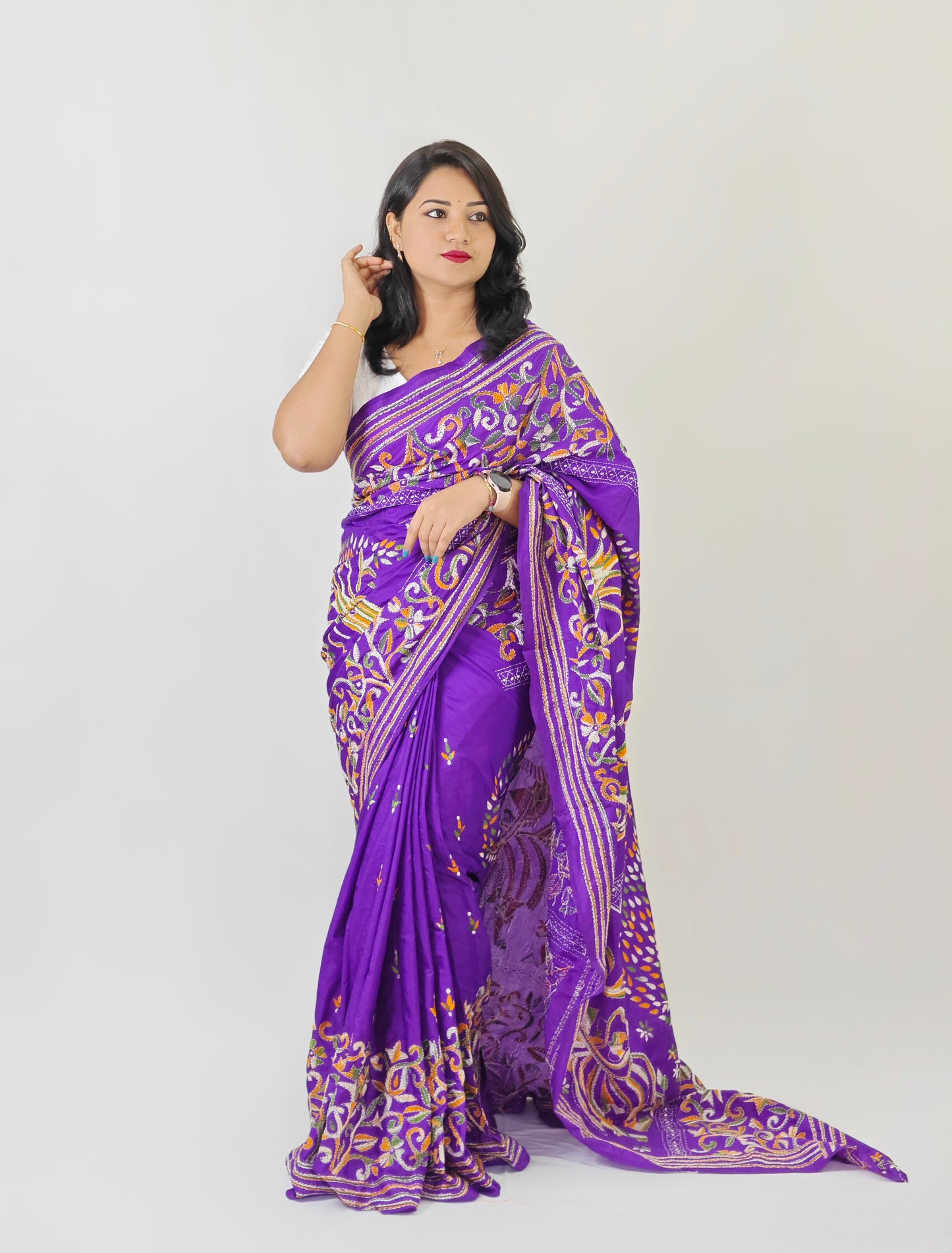 Blended Bangalore Silk Saree for Women with Kathastitch Embroidery – With Blouse Piece