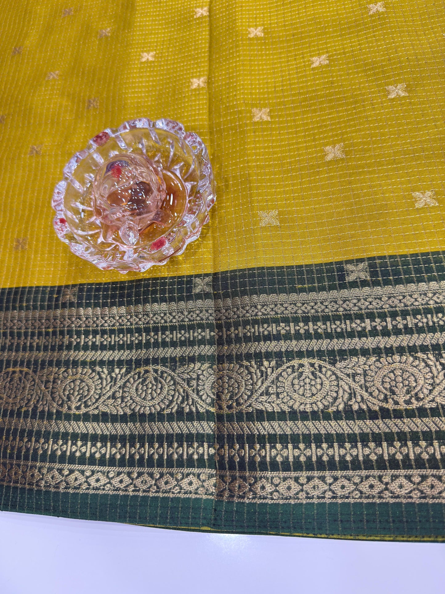 Munga pattu silk blend saree with small buti checks and zari border, women’s festive wear saree