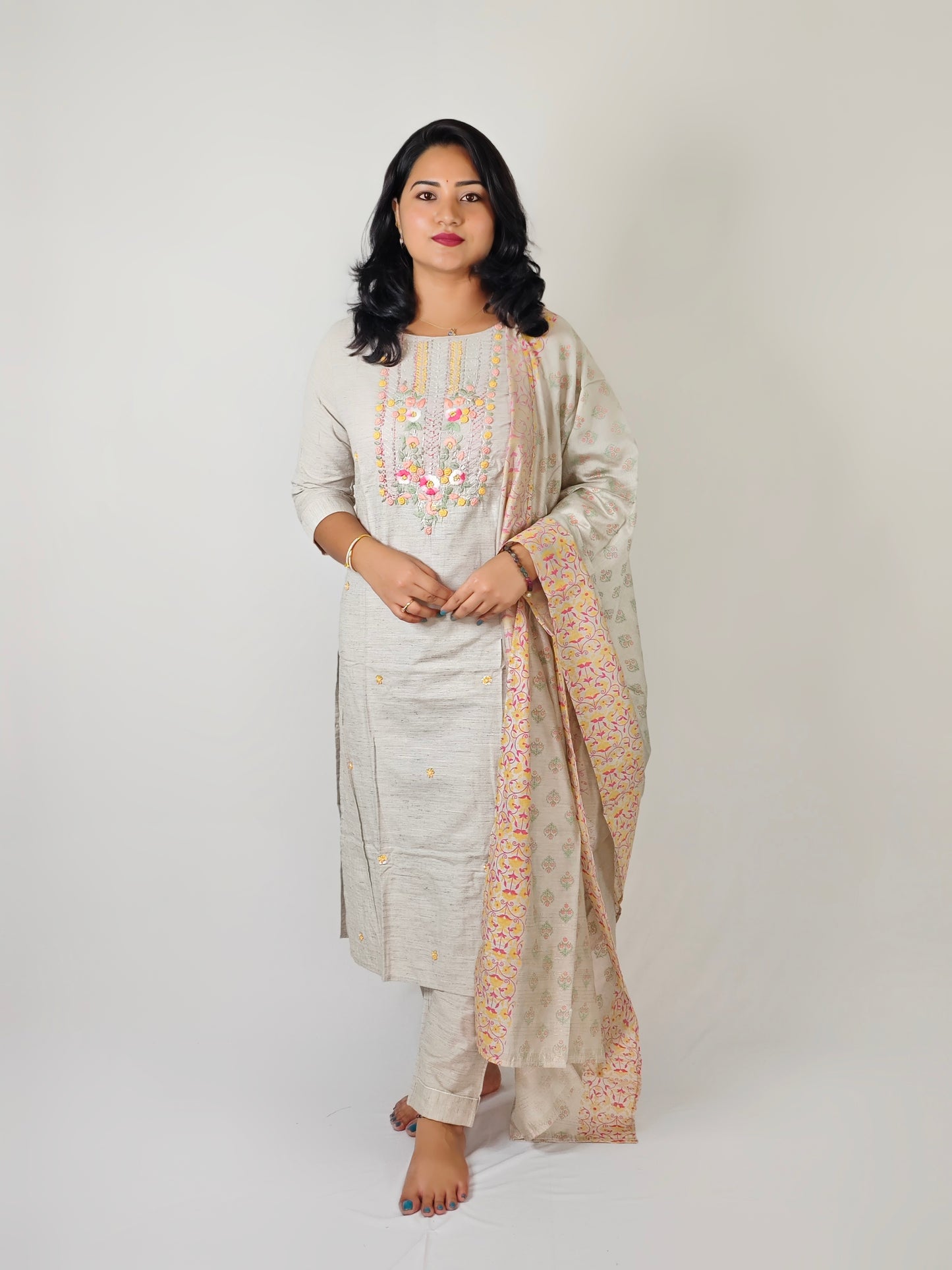 Cotton Flex Kurta Pant Dupatta Set with Handwork and Screen Print Dupatta – Women’s M to 3XL