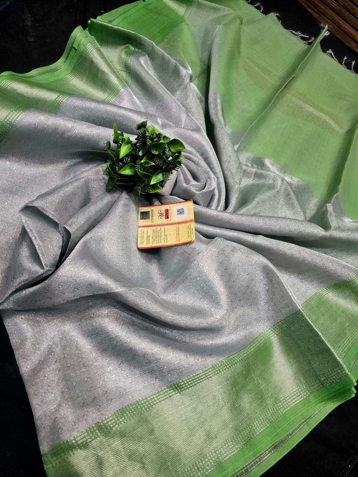 Pure Tussar Tissue Silk Saree with Contrast Border and Blouse Piece – Silk Mark Certified