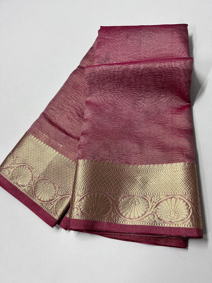 Banarasi Tissue Crush Soft Silk Saree with Rich Pallu and Plain Blouse for Women