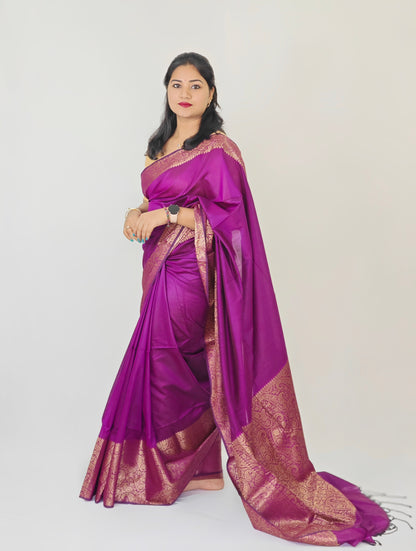 Pure Muga Cotton Mohapar Saree with Brocade Blouse Piece for Women – Soft Draping Fabric