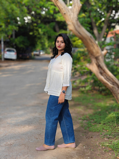 White Rayon Solid Flared Top for Women – Sizes S to 3XL