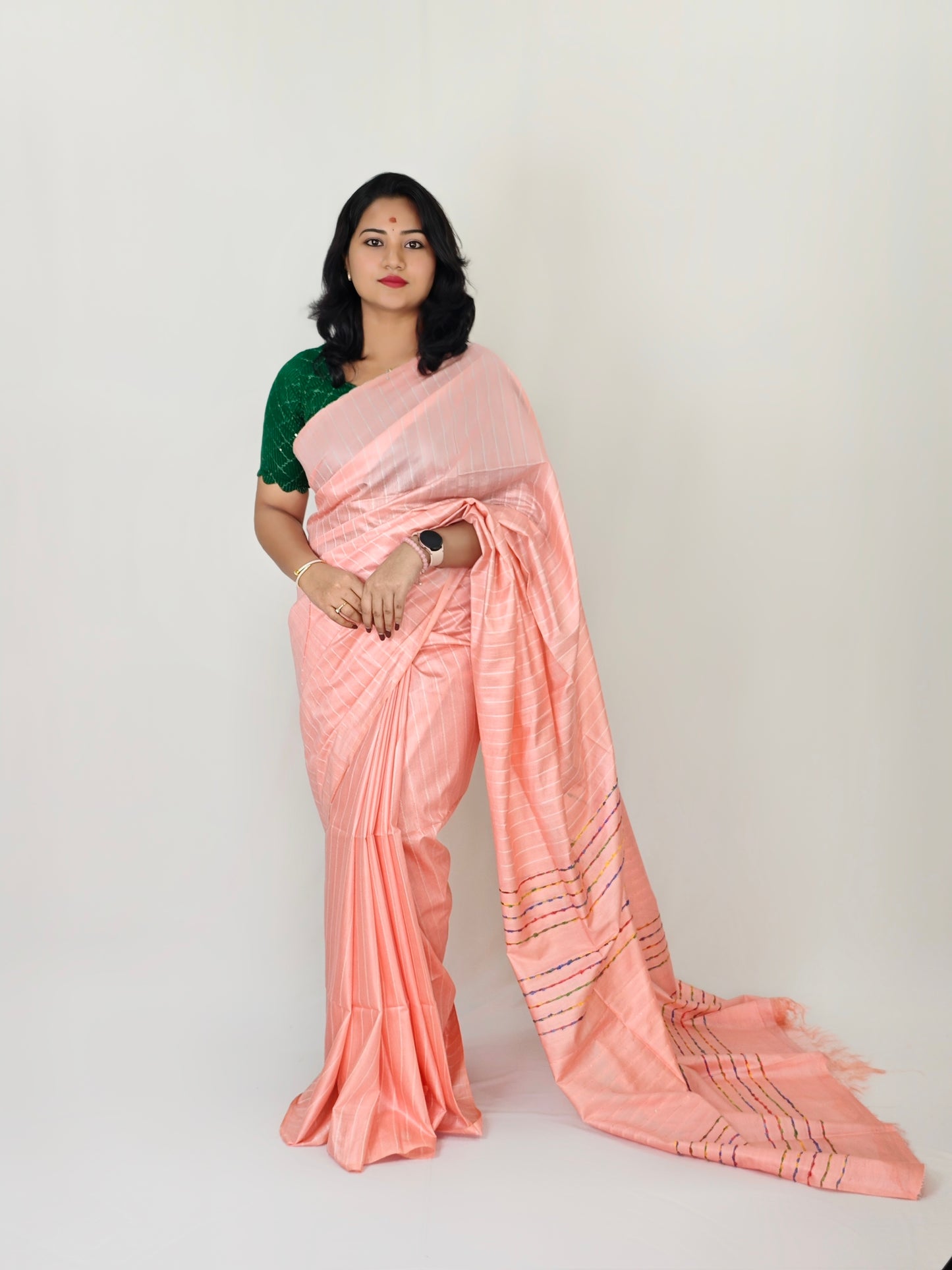 Kota Doria Stepal Saree with Lab Lab Design and Zari Border – Lightweight Festive Wear