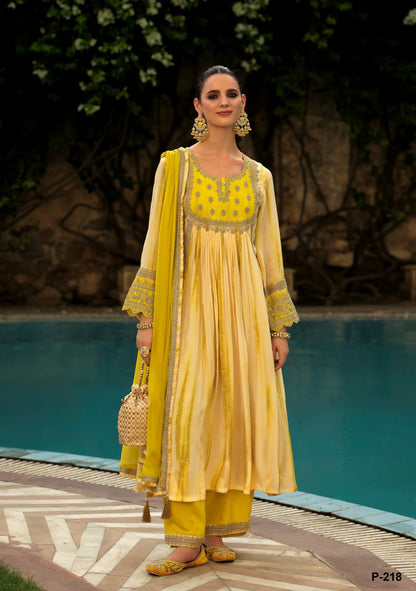 Crepe Anarkali Kurta Pant with Dupatta Set for Women – Embroidered Detailing – M to XXL