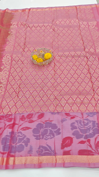 Handloom Soft Silk Checks Saree with Pochampally-Style Border