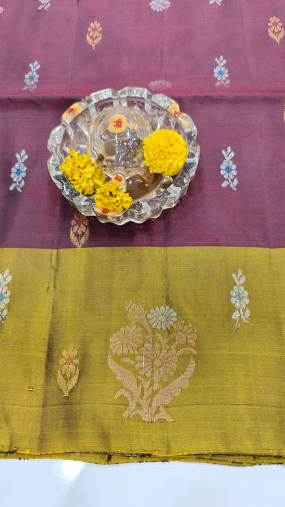 Pure Handloom Silk Saree with Woven Butta & Contrast Pallu