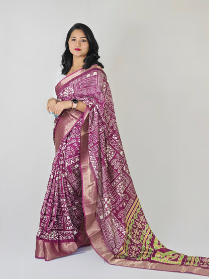 Cotton Crepe Saree with Sequence Work and Batik Print – Running Blouse Included