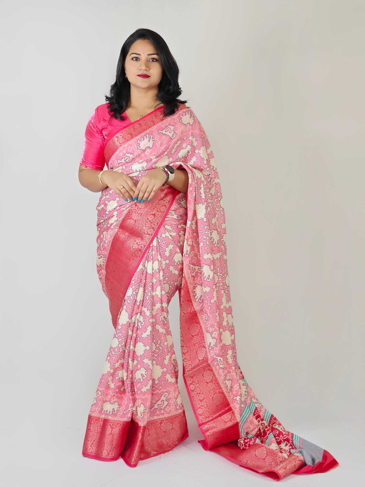 Premium Crepe Silk Printed Saree with Weaving Viscose Border and Running Blouse