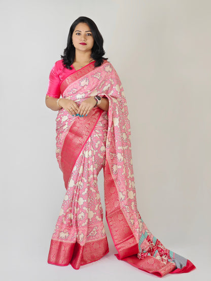 Premium Crepe Silk Printed Saree with Weaving Viscose Border and Running Blouse