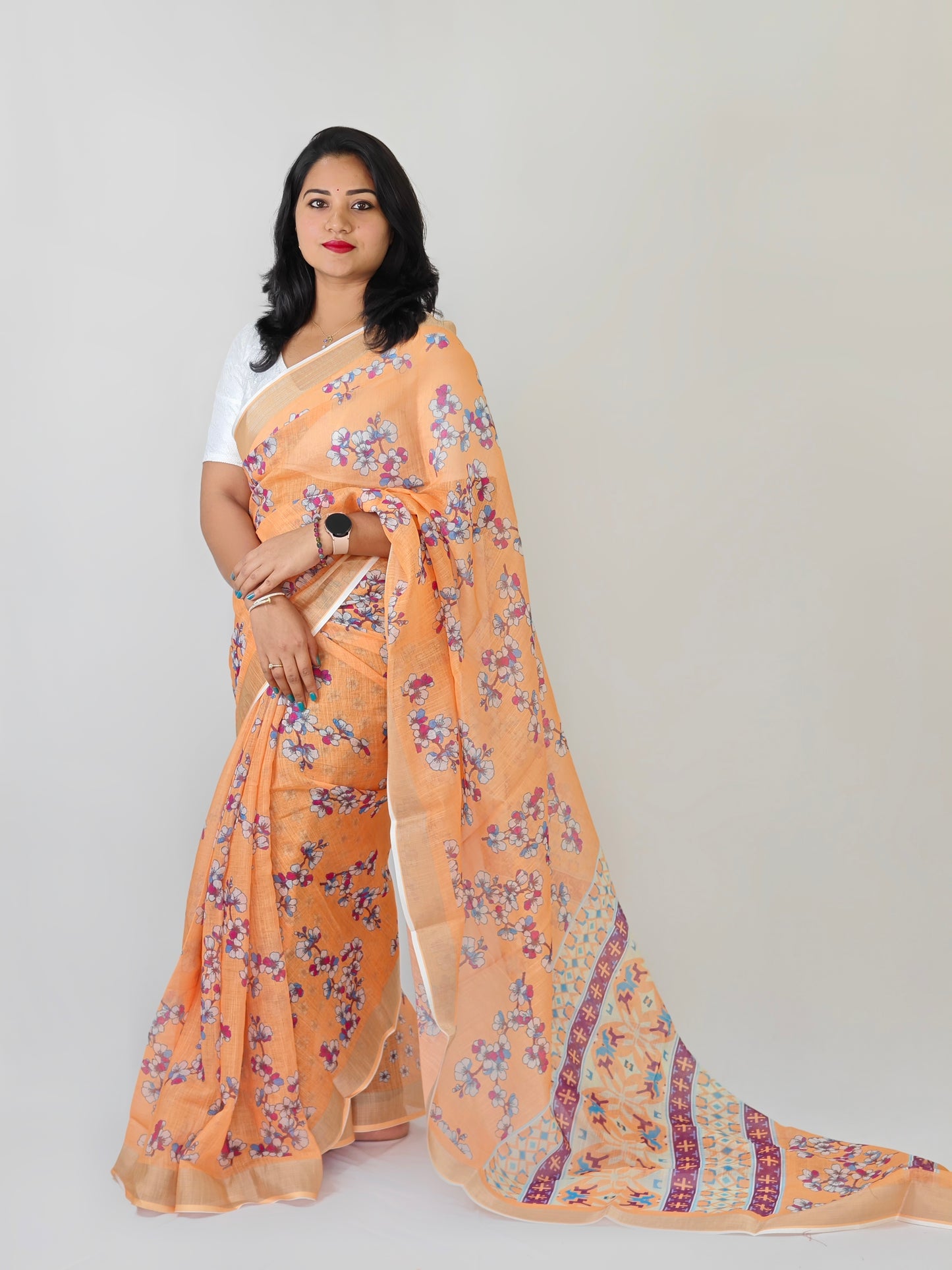 Pure Linen Saree with Vibrant Digital Print – Lightweight Casual and Festive Wear