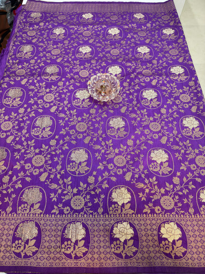 Soft Dola Silk Meenakari Woven Saree with Rich Pallu, Zari Floral Border and Tassels for Women