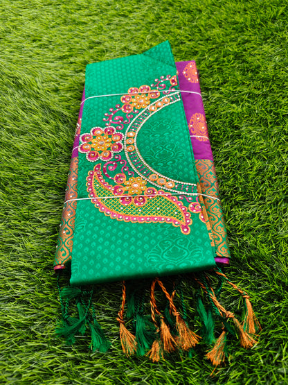 Soft Silk Saree with Cutwork and Stone Embellishments for Women