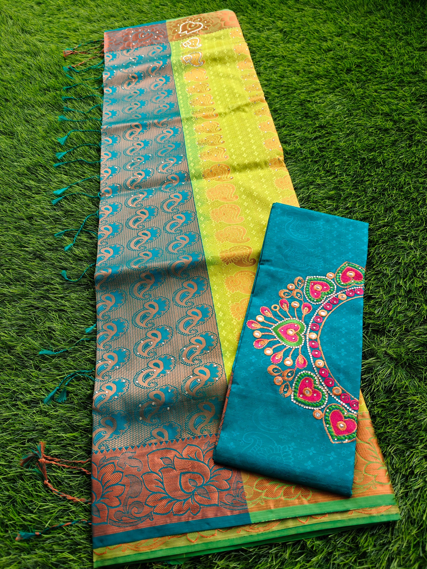 Soft Silk Saree with Cutwork and Stone Embellishments for Women