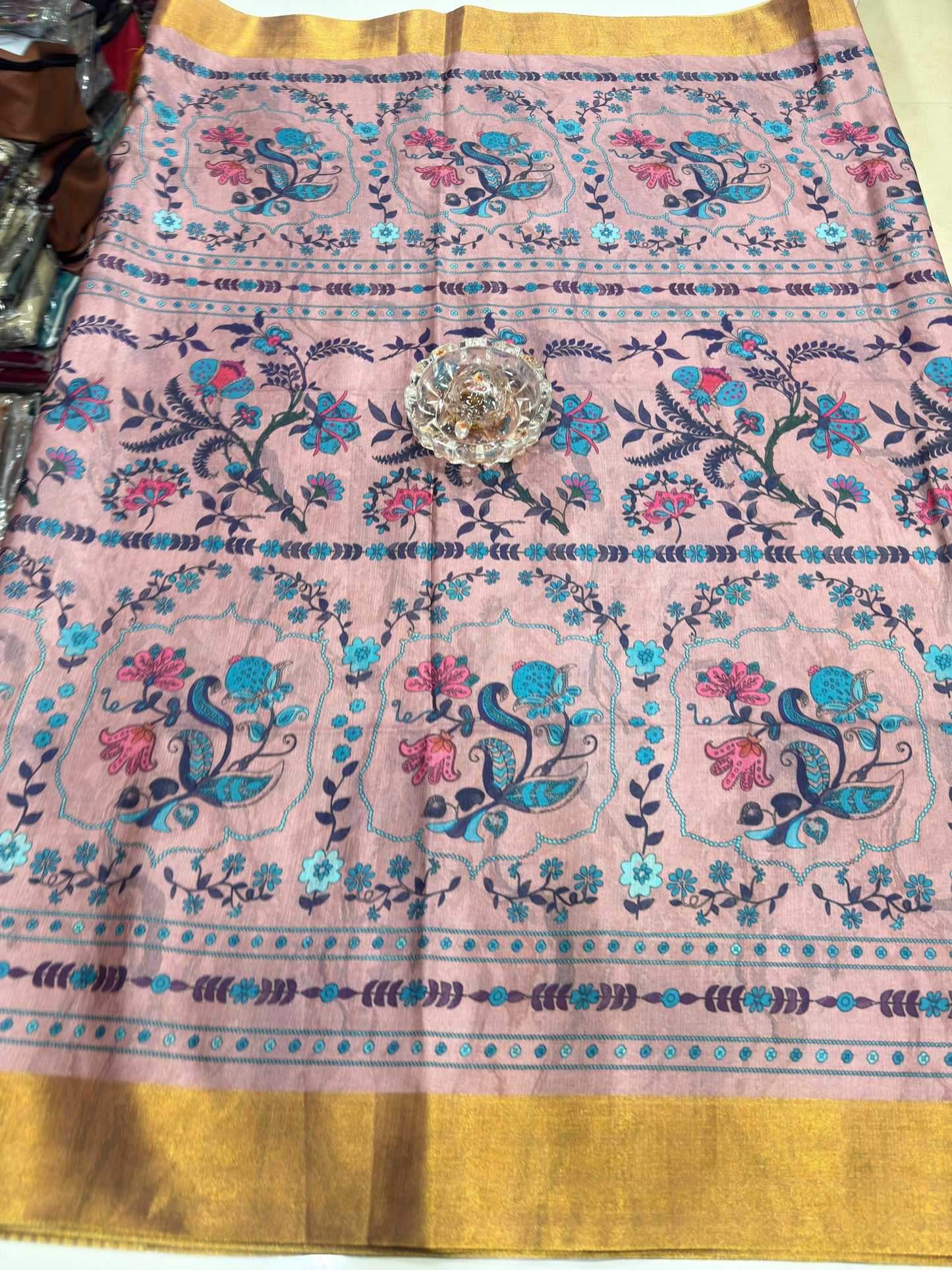 Soft Tussar Silk Printed Saree with Contrast Border, Tassels and Blouse for Women