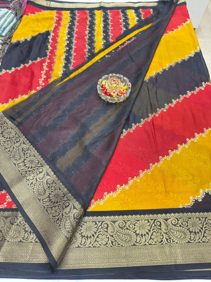 Silk Blend Saree for Women with Heavy Woven Border and Traditional Ethnic Design