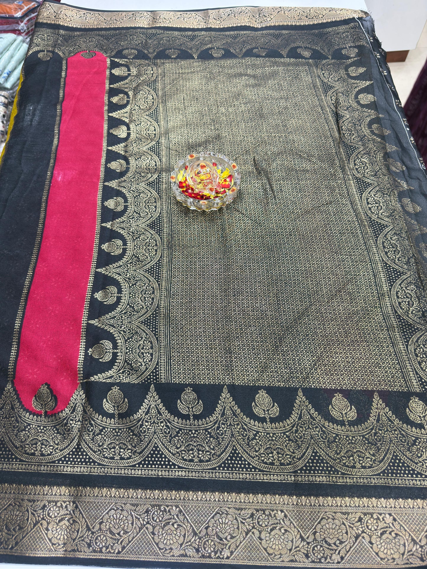 Silk Blend Saree for Women with Heavy Woven Border and Traditional Ethnic Design