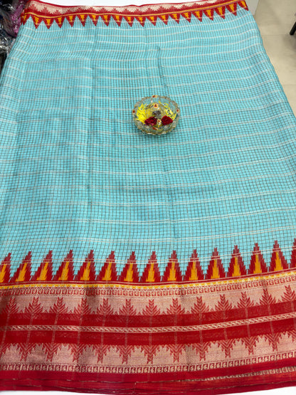 Silk Blend Saree for Women with Temple and Folk Motif Border Traditional Design