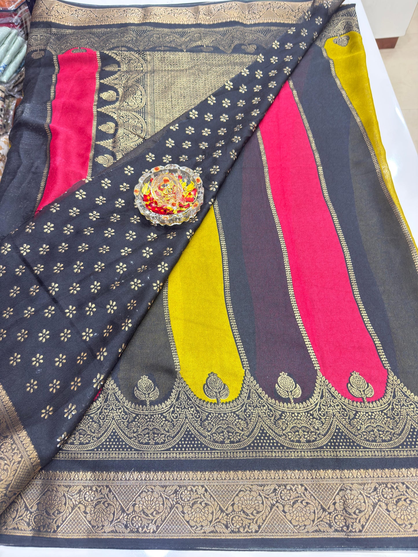 Silk Blend Saree for Women with Heavy Woven Border and Traditional Ethnic Design